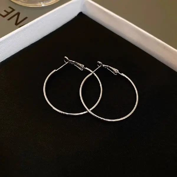 5# Silver Needle-Silver 4cm Circle Earrings,tkmbeautysupply.com