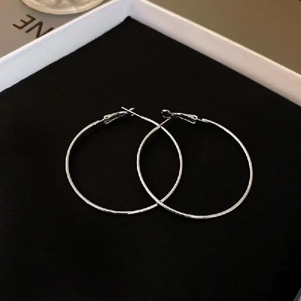 7# Silver Needle-Silver 5cm Circle Earrings,tkmbeautysupply.com