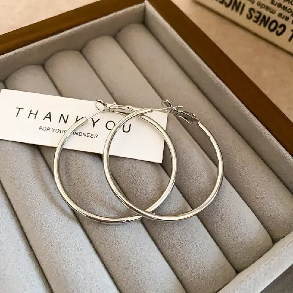 8# Silver Needle-Silver 40mm Round Earrings,tkmbeautysupply.com