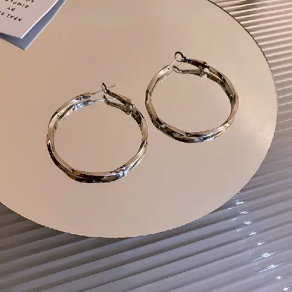 13# Silver Needle-Silver Geometric Twisted Earrings,tkmbeautysupply.com