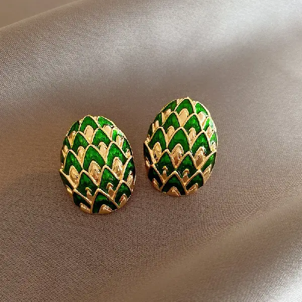 18# Silver Needle - Oil Drop Oval Pattern Stud Earrings,tkmbeautysupply.com