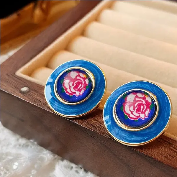 24# Silver Needle-Rose Flower Earrings.,tkmbeautysupply.com