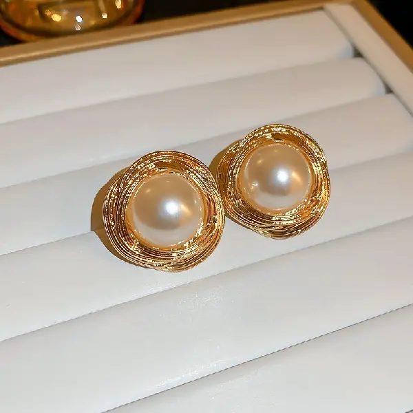 44# Silver Needle-Brushed Pearl Earrings,tkmbeautysupply.com