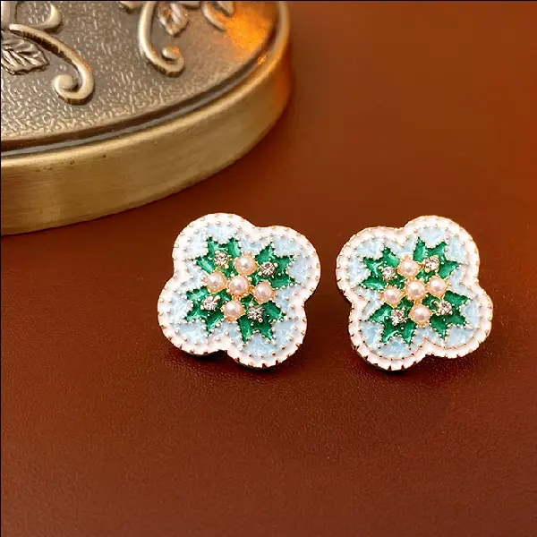 64# Silver Needle Set Diamond Pearl Oil Drop Flower Stud Earrings,tkmbeautysupply.com