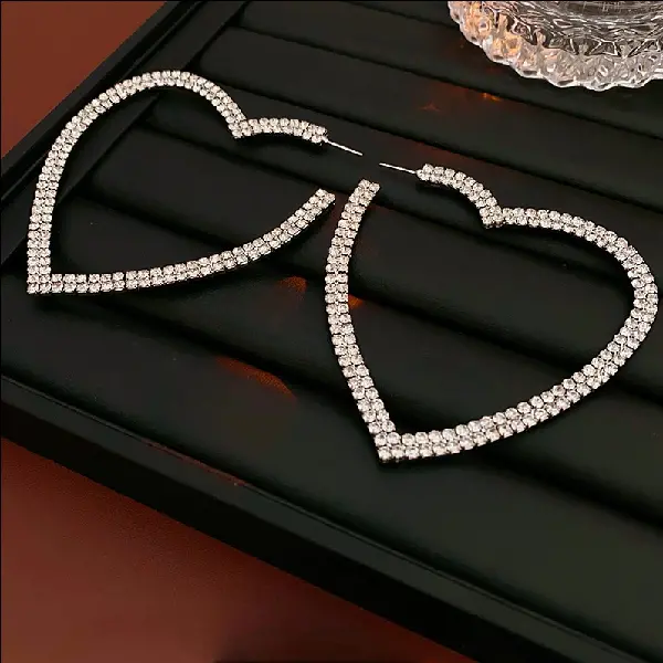 91# silver-silver needle full diamond hollow love earrings,tkmbeautysupply.com