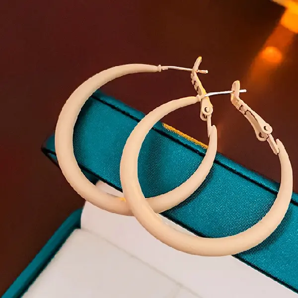 97#Light Brown-Silver Needle Hollow Circle Earrings,tkmbeautysupply.com