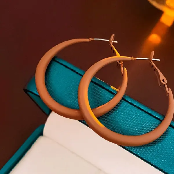 98# Dark Brown-Silver Needle Hollow Circle Earrings,tkmbeautysupply.com