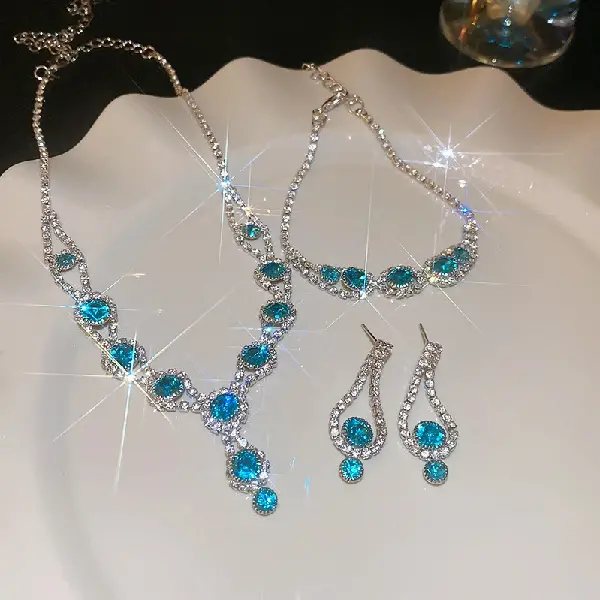 Diamond Round Flower Stud Earrings Bracelet Necklace (Set of Three),tkmbeautysupply.com