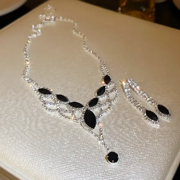 Diamond V-shaped tassel stud earrings necklace (set of two),tkmbeautysupply.com