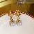 Silver Needle Diamond Flower Pearl Earrings Wholesale Supply - 6# Silver Needle Gold Medieval Round Pearl Tassel Earrings
