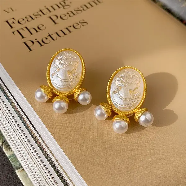 10# Silver Needle Medieval Portrait Pearl Earrings,tkmbeautysupply.com
