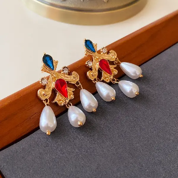 14# Silver Needle Medieval Pearl Flower Earrings,tkmbeautysupply.com