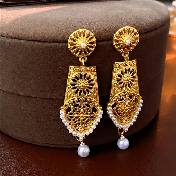 19# Silver Needle Pearl Flower Medieval Earrings,tkmbeautysupply.com