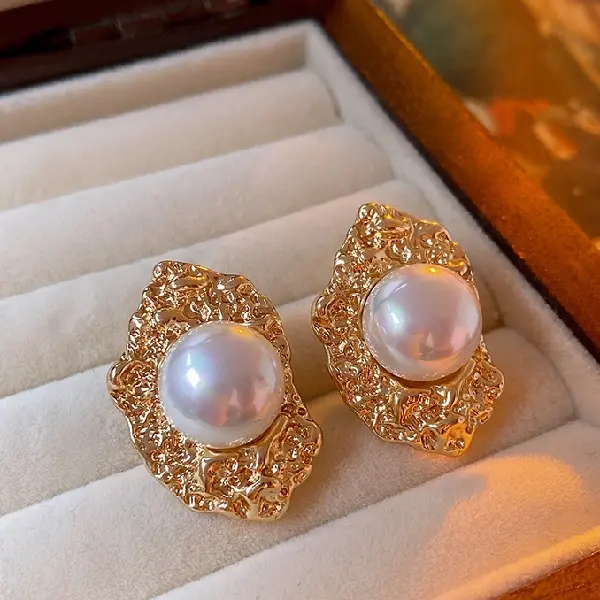 29# silver needle medieval geometric pleated pearl ear clip (environmentally friendly electroplating),tkmbeautysupply.com