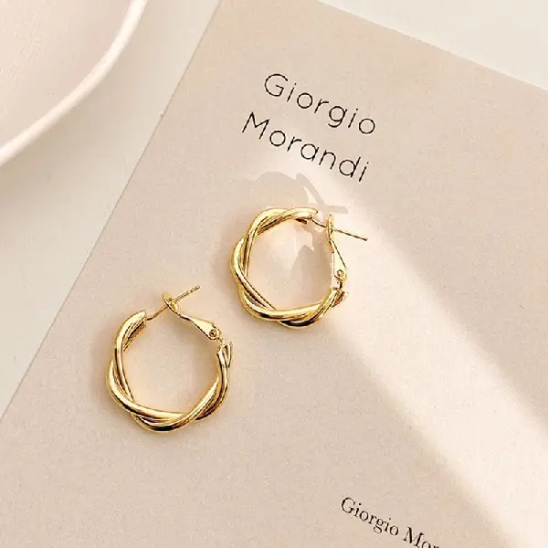 39# Silver Needle-Golden Twist Earrings,tkmbeautysupply.com
