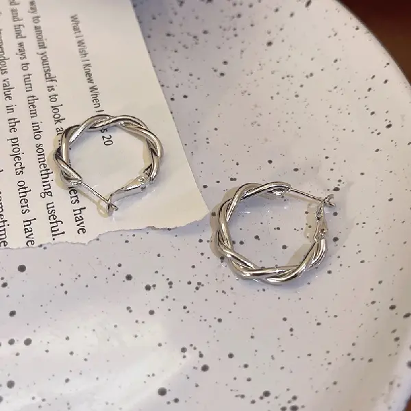 40# Silver Needle-Silver Twist Earrings,tkmbeautysupply.com