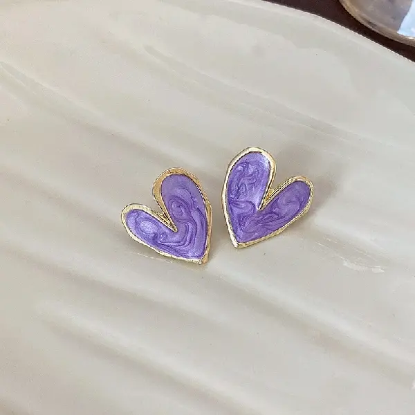 43# Silver Needle-Purple Oil Dropping Love Stud Earrings,tkmbeautysupply.com