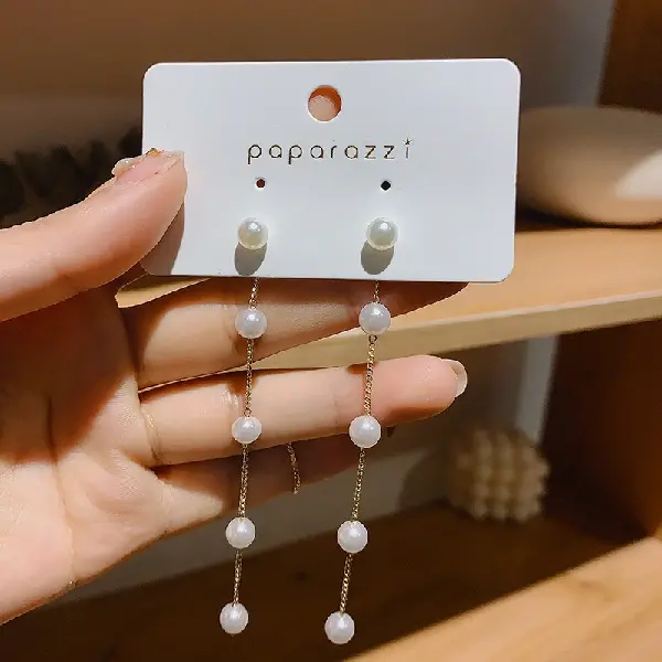44# steel needle-gold pearl tassel earrings,tkmbeautysupply.com