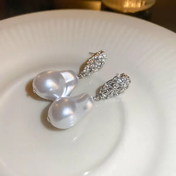 49# Silver Needle-Silver Irregular Pearl Stud Earrings,tkmbeautysupply.com