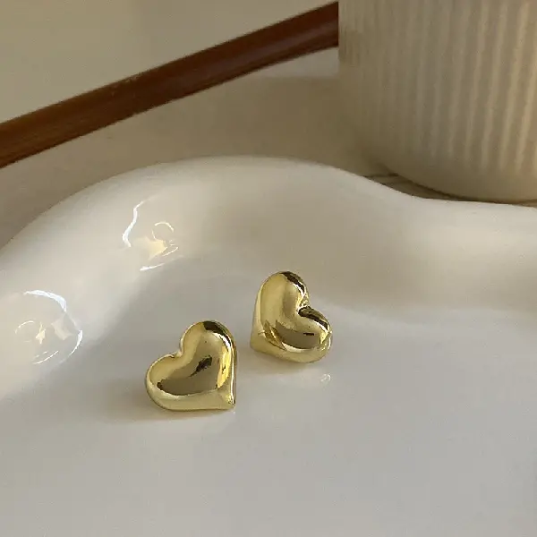 51# Silver Needle-Golden Love Stud Earrings,tkmbeautysupply.com