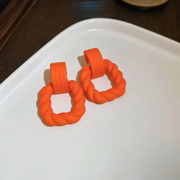 55# Steel Needle-Orange Twist Square Earrings,tkmbeautysupply.com