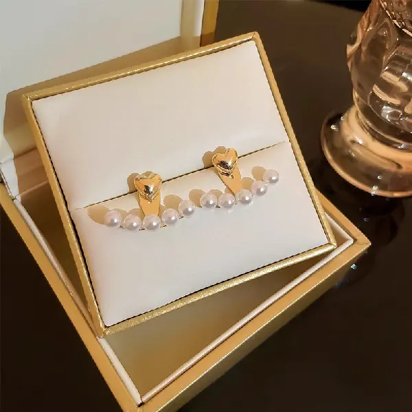 56# Steel Needle-Love Pearl Curved Earrings,tkmbeautysupply.com