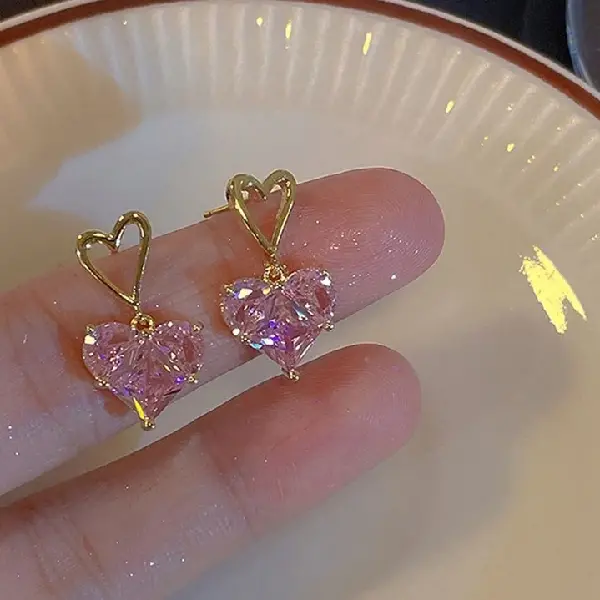 59# Silver Needle-Diamond Love Stud Earrings,tkmbeautysupply.com