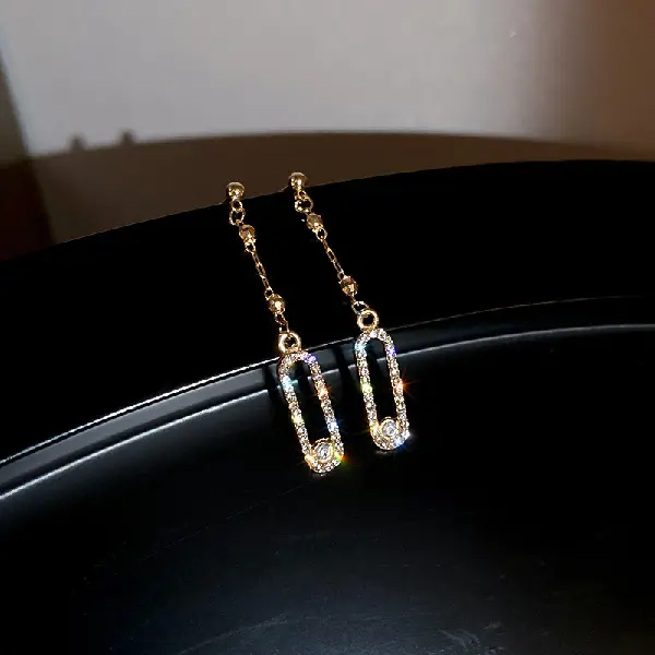 61# steel needle-gold diamond tassel earrings,tkmbeautysupply.com