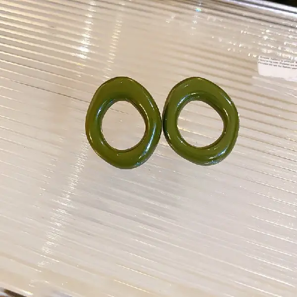 65# Silver Needle-Green Resin Round Hollow Stud Earrings,tkmbeautysupply.com