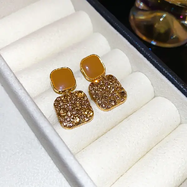69# Silver Needle-Steel Needle Brown Color Oil Drop Square Square Diamond Stud Earrings,tkmbeautysupply.com