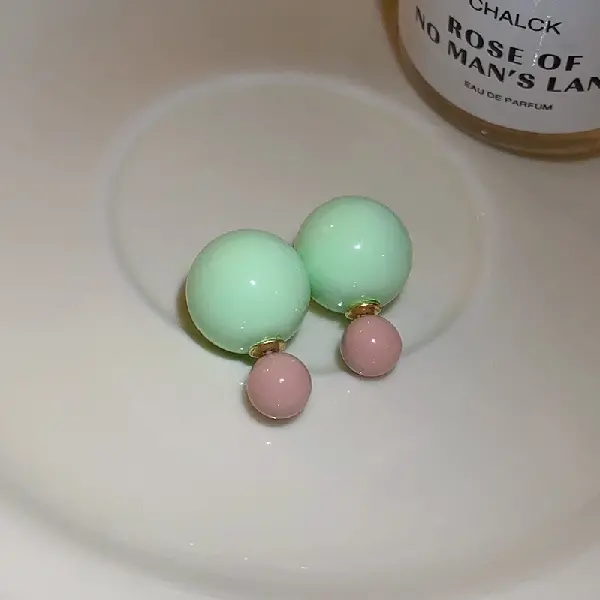 74# Silver Needle-Green Ball Stud Earrings,tkmbeautysupply.com