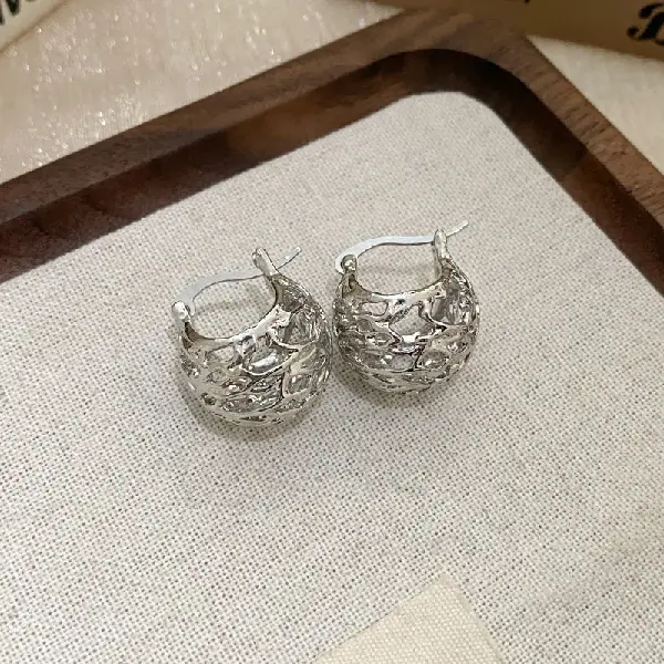 78# Ear Button-Silver Hollow Flower Basket,tkmbeautysupply.com