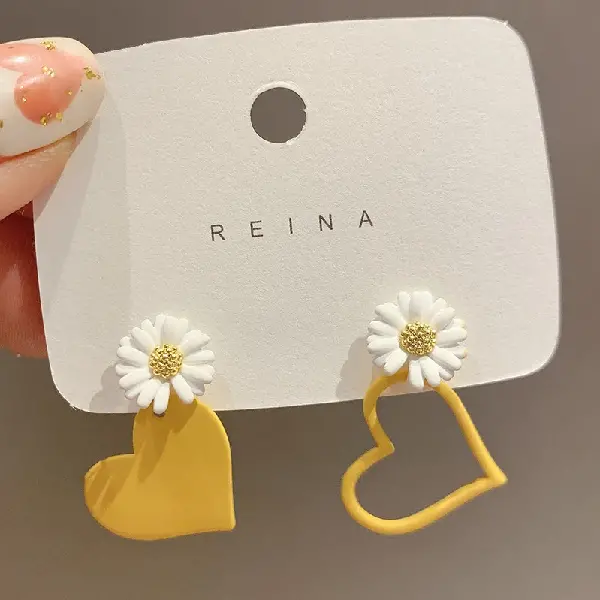 85# Steel Needle-Yellow Love Daisy Earrings,tkmbeautysupply.com