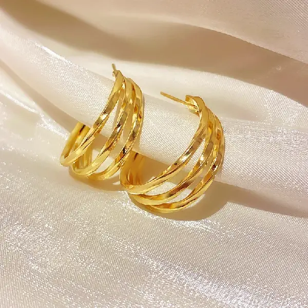 86# silver needle-gold multi-layered C-shaped earrings,tkmbeautysupply.com