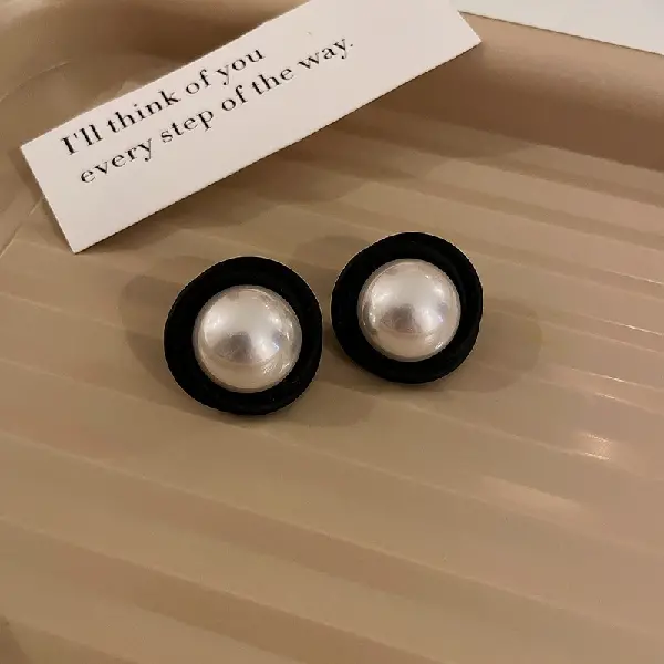 87# Silver Needle-Circle Pearl Stud Earrings,tkmbeautysupply.com