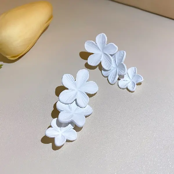 88# Silver Needle-White Flower Earrings,tkmbeautysupply.com