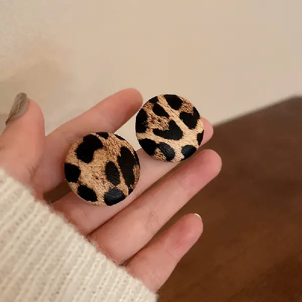 90# Steel Needle-Leopard Print Round Stud Earrings,tkmbeautysupply.com
