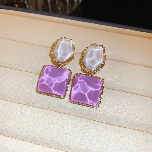 91# Silver Needle-Purple Irregular Square Stud Earrings,tkmbeautysupply.com