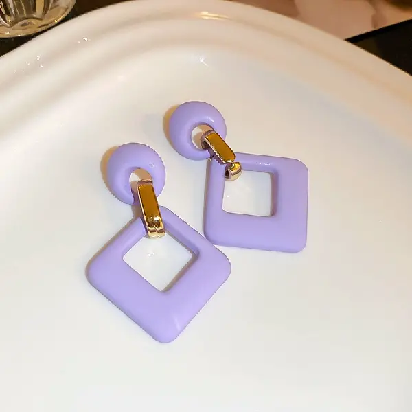 95# Silver Needle-Purple Diamond Shape Earrings,tkmbeautysupply.com