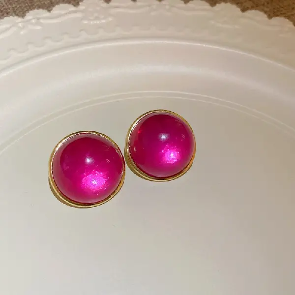 101# Silver Needle-Rose Red Hemispheric Circle Stud Earrings,tkmbeautysupply.com