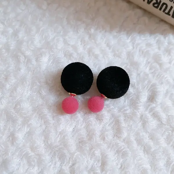 107# Silver Needle-Black Two-Wear Bean Stud Earrings,tkmbeautysupply.com
