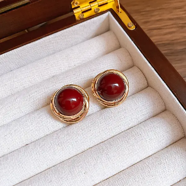 108# Steel Needle-Red Round Wrap Earrings,tkmbeautysupply.com