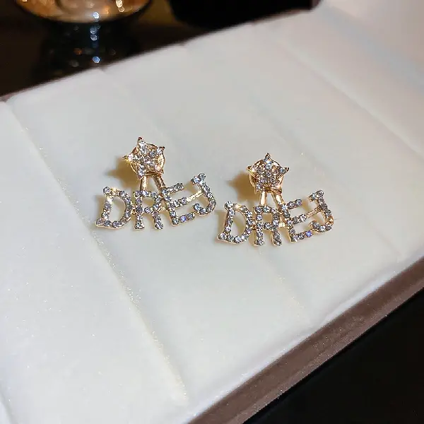 113# Silver Needle-Gold Letter Stud Earrings,tkmbeautysupply.com