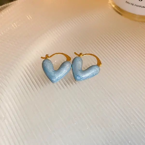 114# Earrings-Blue Heart (Real Gold Plating),tkmbeautysupply.com