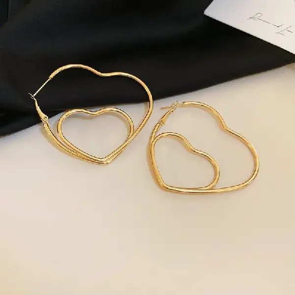 117# Silver Needle-Gold Double Layer Love Earrings,tkmbeautysupply.com