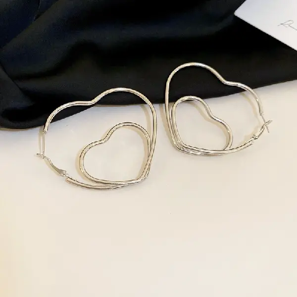 118# Silver Needle-Silver Double Layer Love Earrings,tkmbeautysupply.com