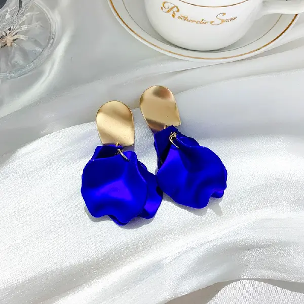 120# Steel Needle-Blue Flower Petal Earrings,tkmbeautysupply.com