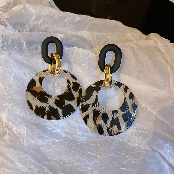 126# steel needle-leopard print hoop earrings,tkmbeautysupply.com