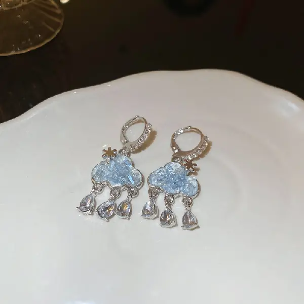 130# earrings-blue water droplets with diamonds,tkmbeautysupply.com