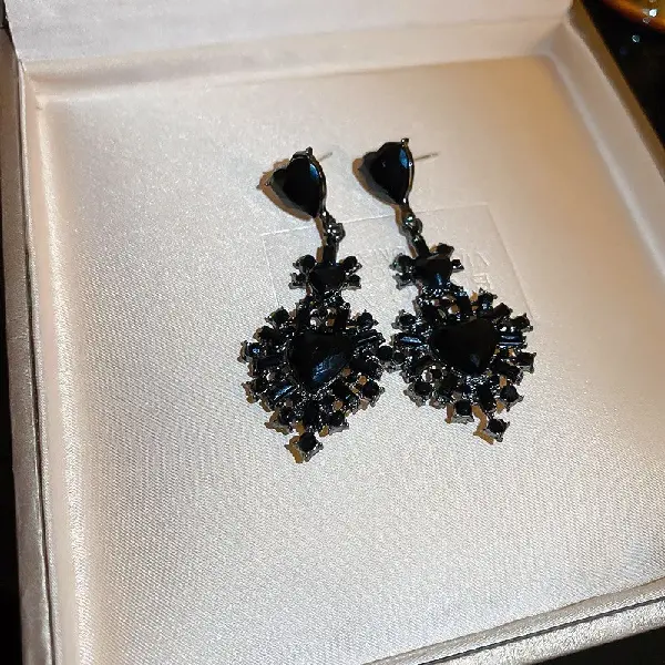133# Silver Needle-Gun Black Diamond Love Square Stud Earrings,tkmbeautysupply.com